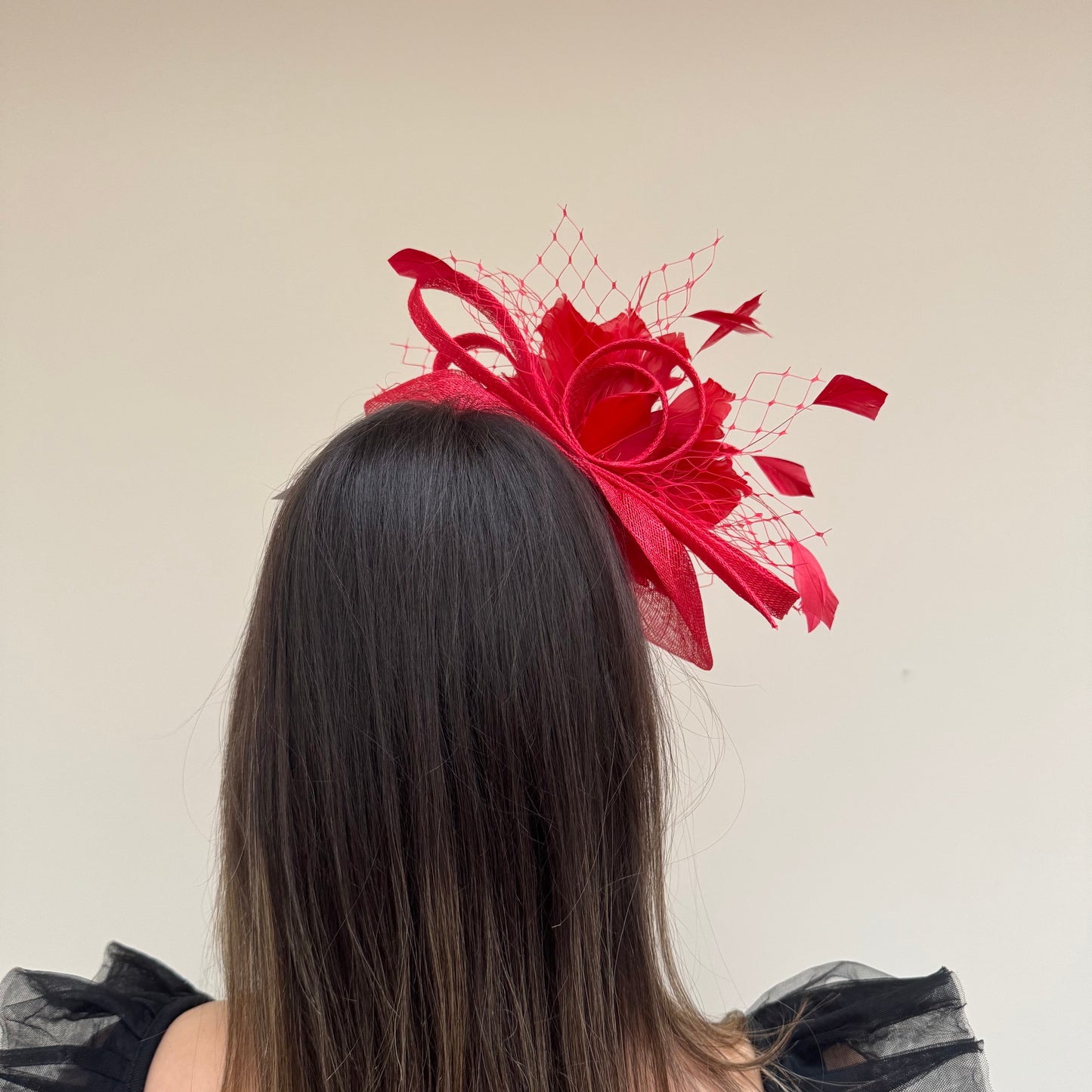 J Bees  JB18/040 Red Fascinator with feathers