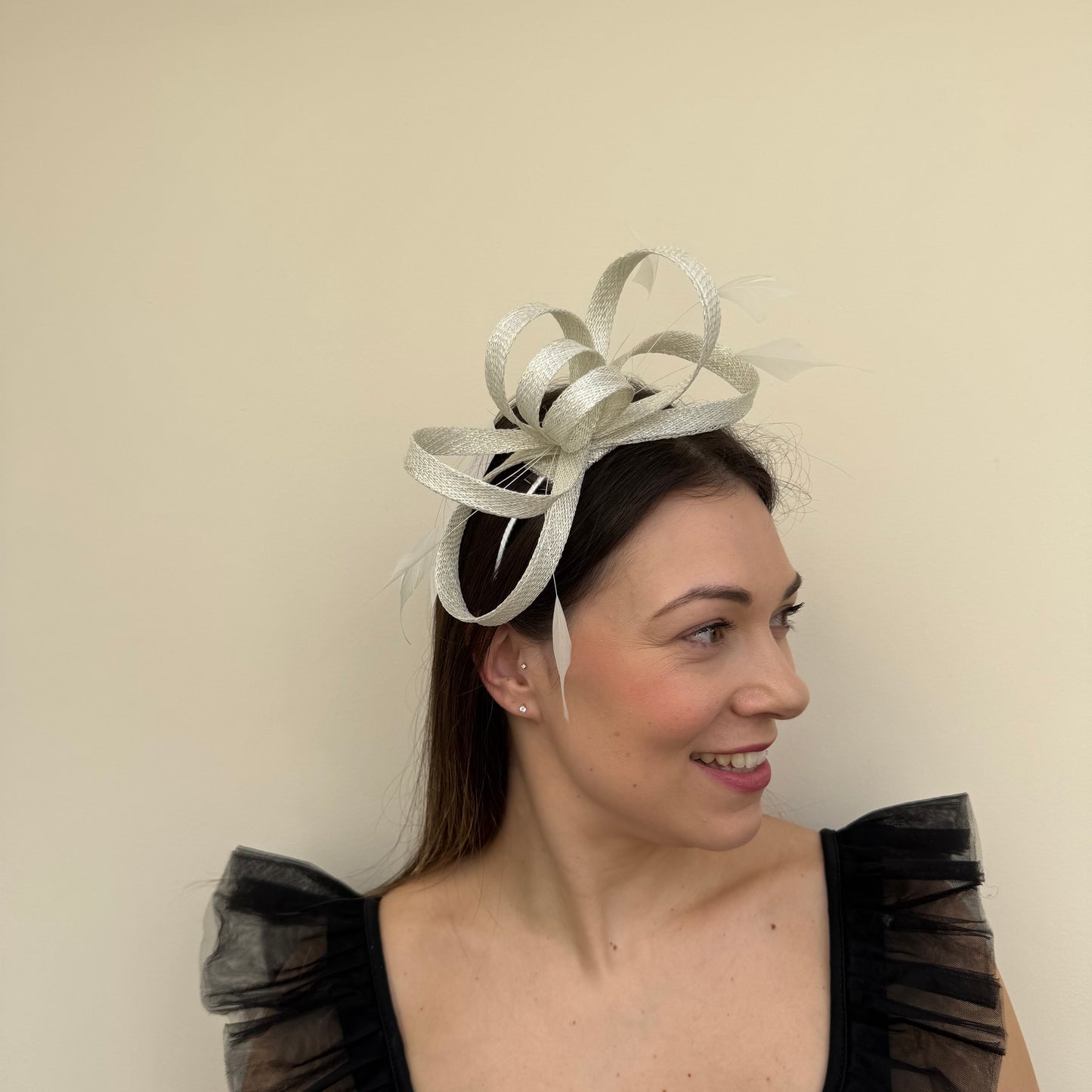 J Bees JB26/150 Ivory Lurex Silver Tread Fascinator