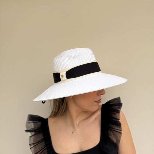 Failsworth Positano White/Black adjustable Fedora Sun Hat