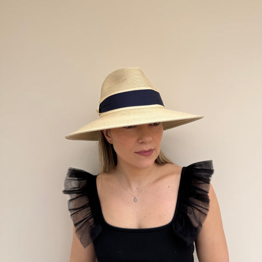 Failsworth SS26 Positano Straw & Navy adjustable fedora hat