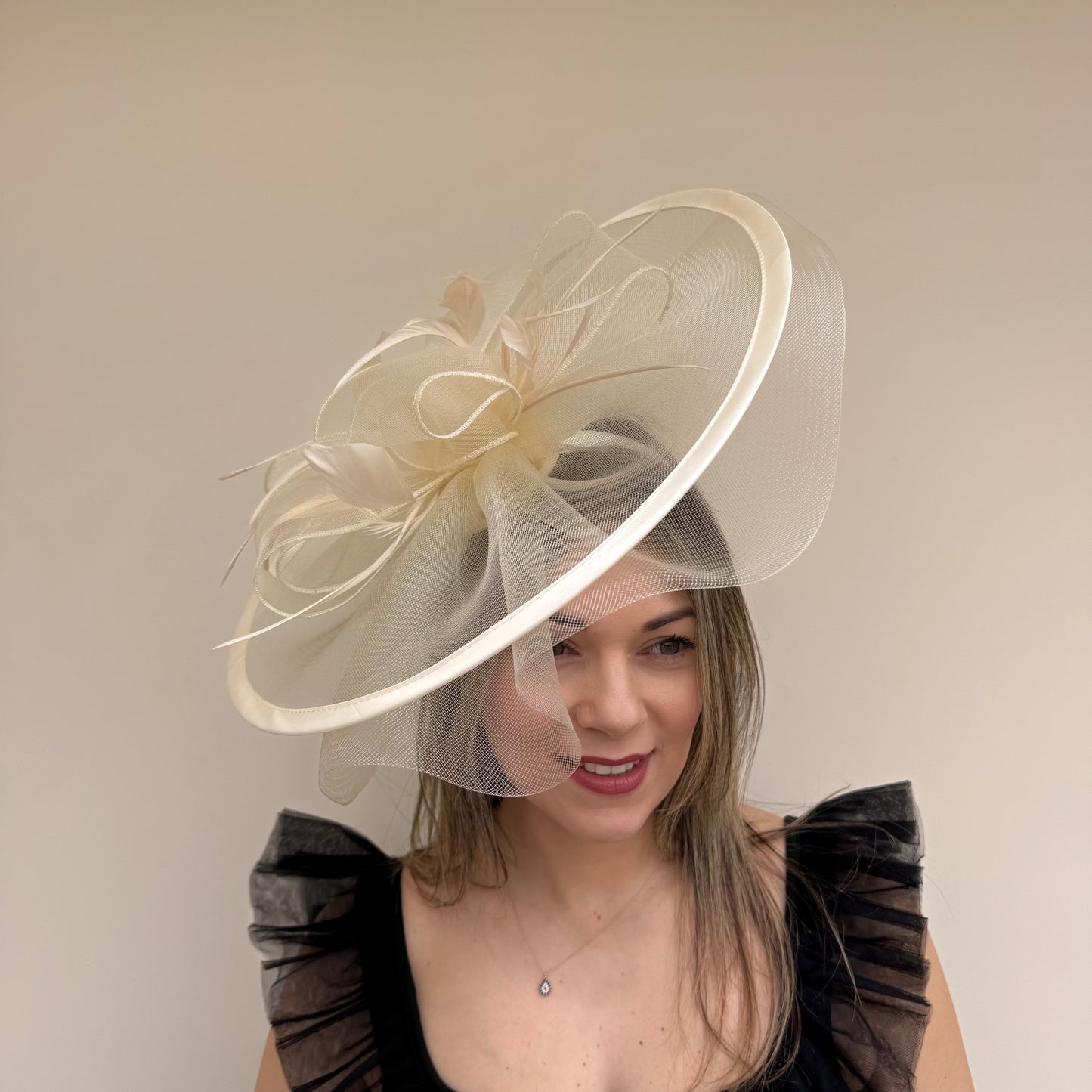 J Bees JB20/594 Pebble Beige Net Fascinator