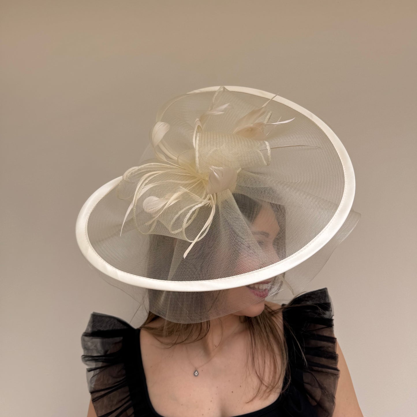 J Bees JB20/594 Pebble Beige Net Fascinator