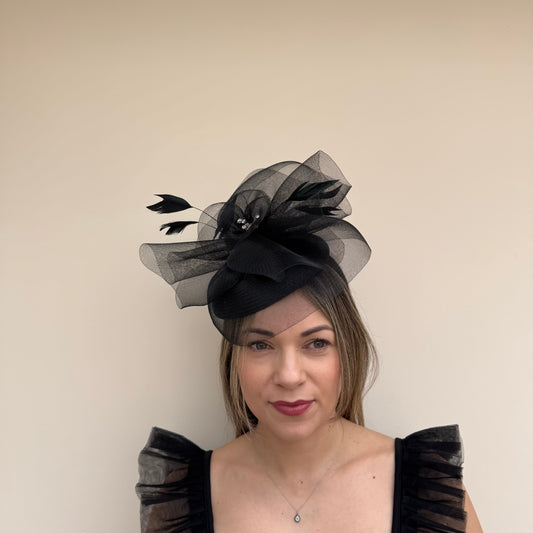 J Bees JB26/110 Black Pillbox Fascinator with Net