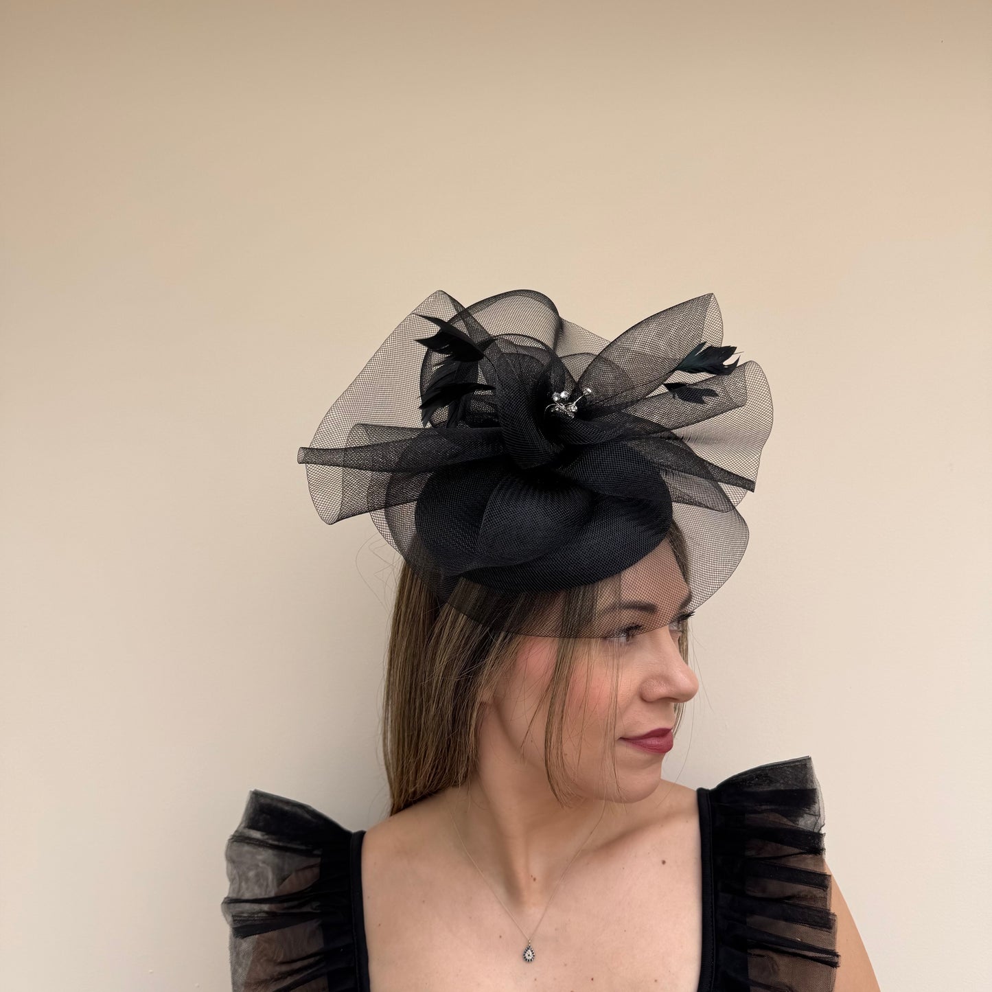 J Bees JB26/110 Black Pillbox Fascinator with Net