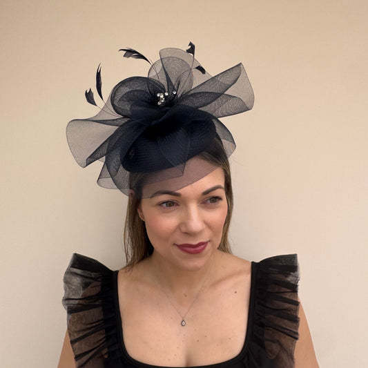 J Bees JB26/110 Navy Blue Pillbox Fascinator with Net
