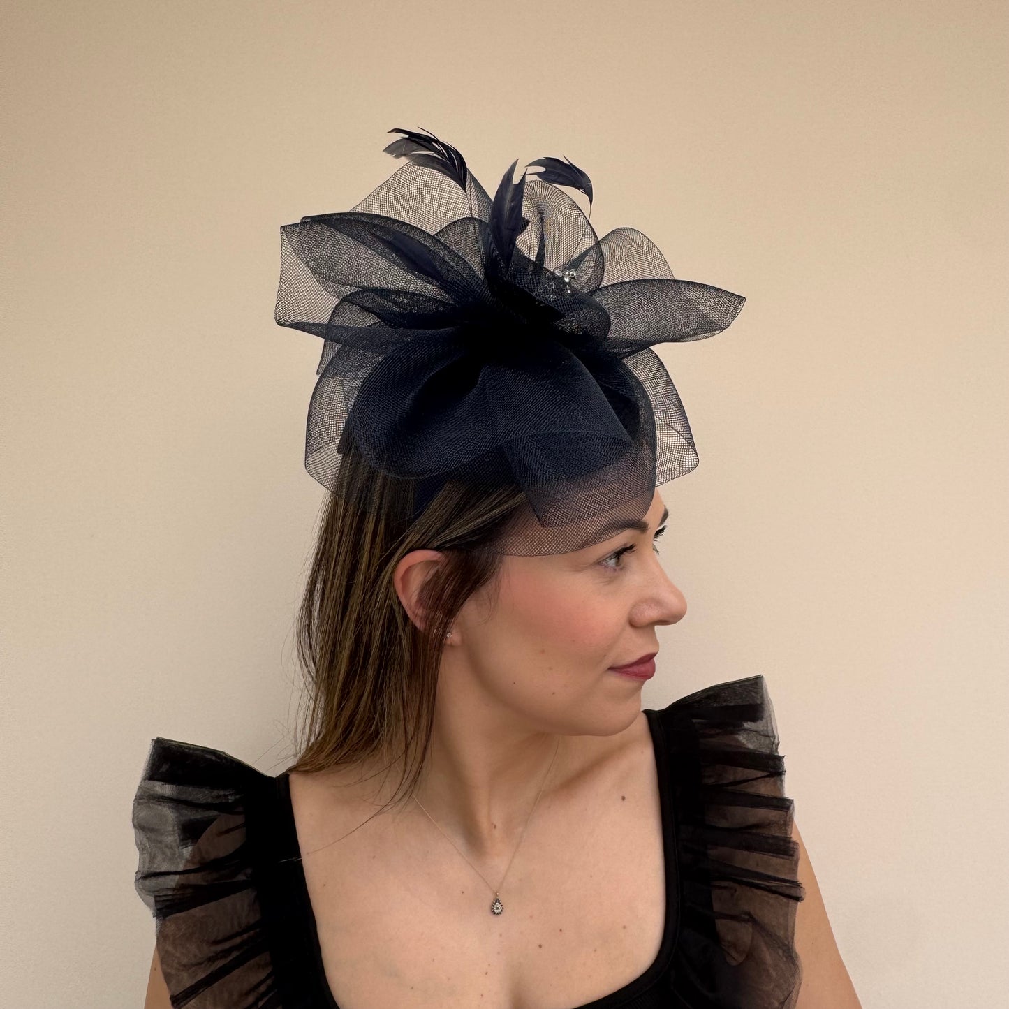 J Bees JB26/110 Navy Blue Pillbox Fascinator with Net
