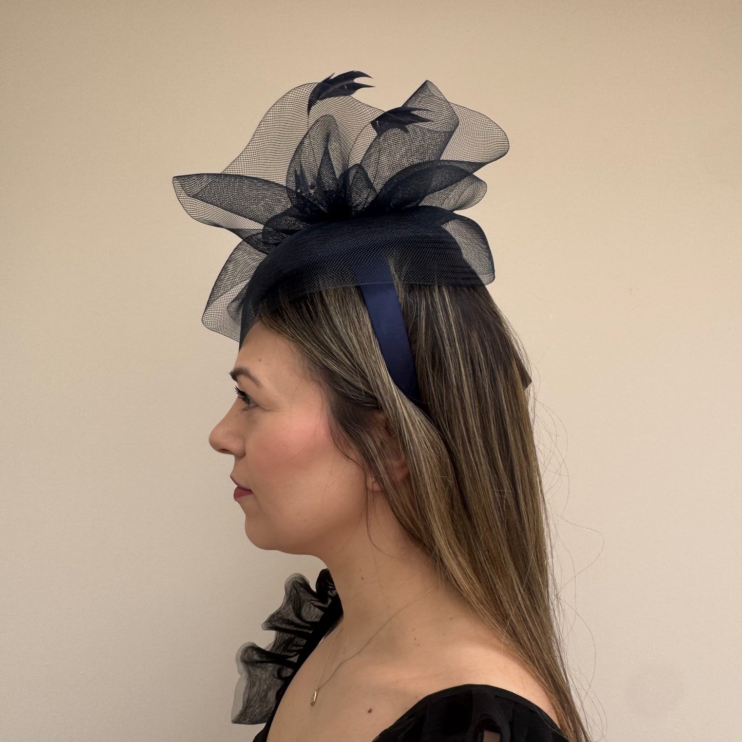 J Bees JB26/110 Navy Blue Pillbox Fascinator with Net