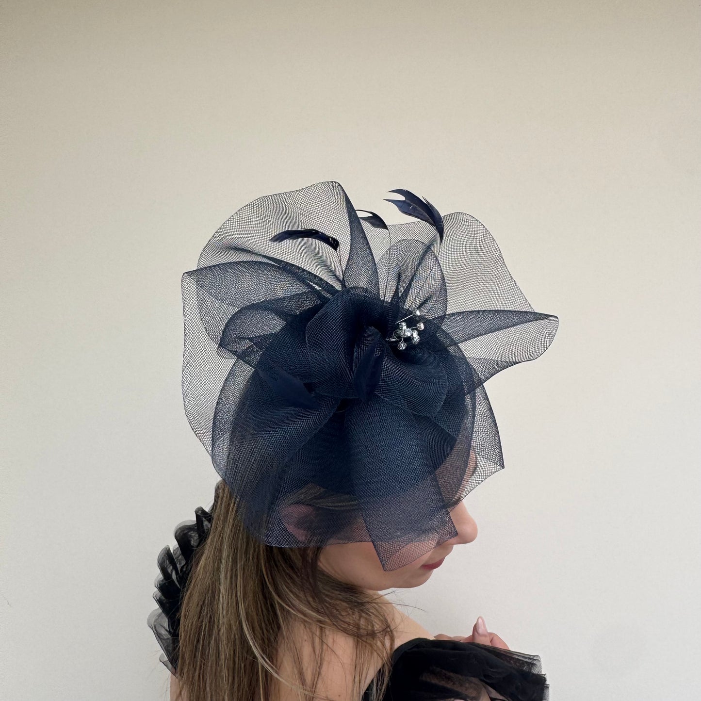 J Bees JB26/110 Navy Blue Pillbox Fascinator with Net