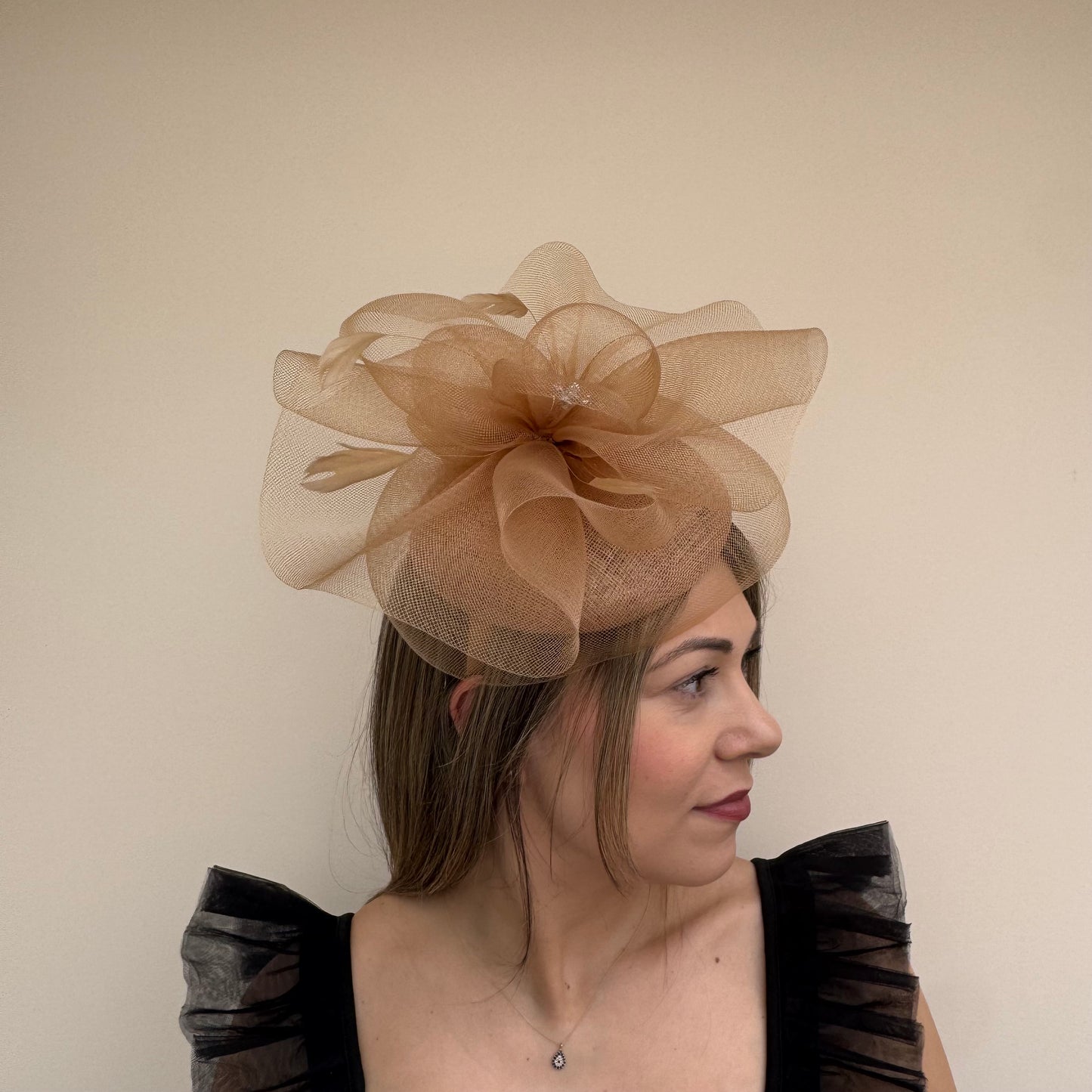 J Bees JB26/110 Brandy Tan Pillbox Fascinator with Net