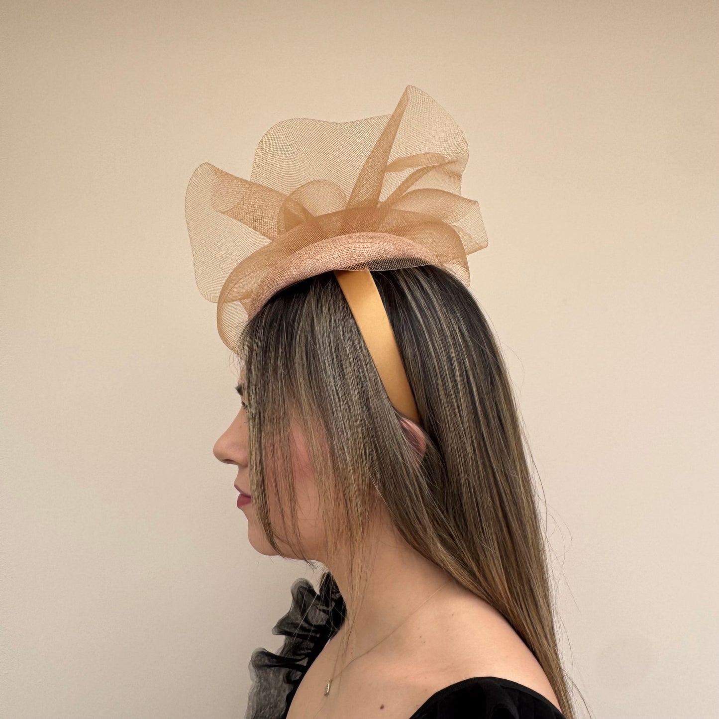 J Bees JB26/110 Brandy Tan Pillbox Fascinator with Net