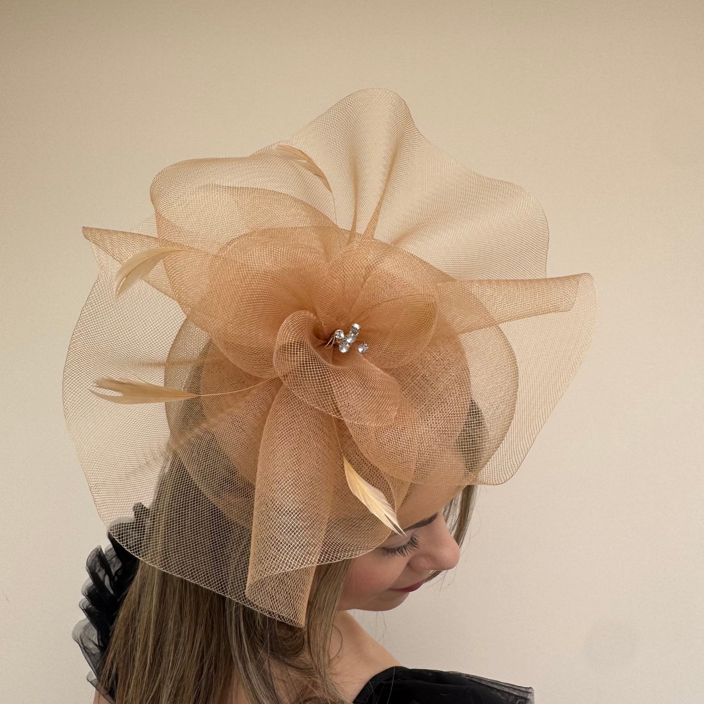 J Bees JB26/110 Brandy Tan Pillbox Fascinator with Net