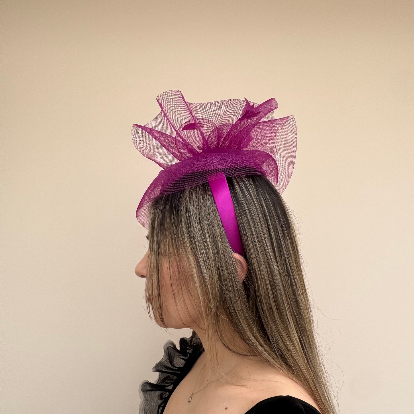 J Bees JB26/110 Vibrant Deep Plum Pillbox Fascinator with Net