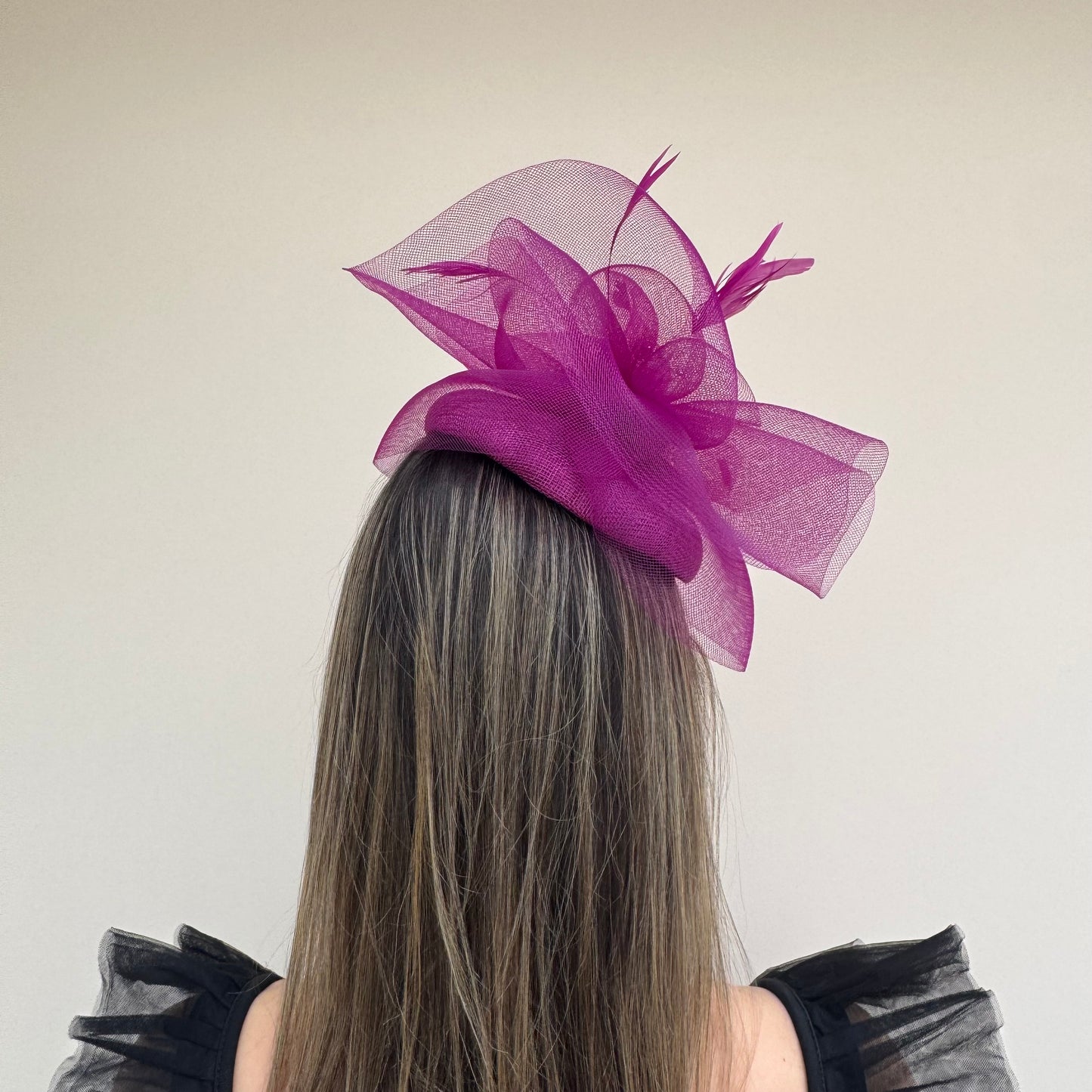 J Bees JB26/110 Vibrant Deep Plum Pillbox Fascinator with Net