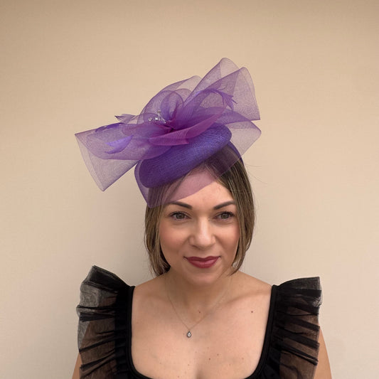 J Bees JB26/110 Midnight Purple Pillbox Fascinator with Net