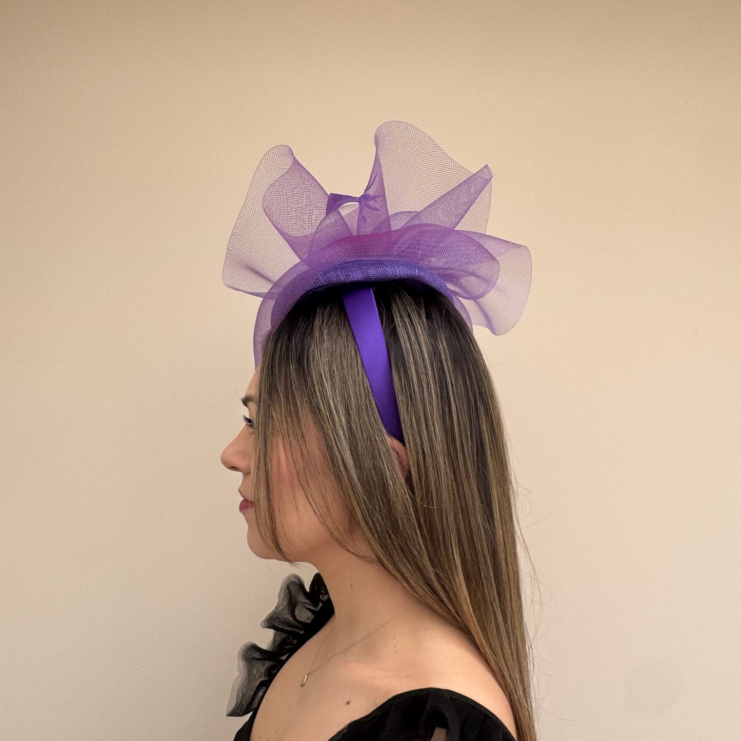 J Bees JB26/110 Midnight Purple Pillbox Fascinator with Net