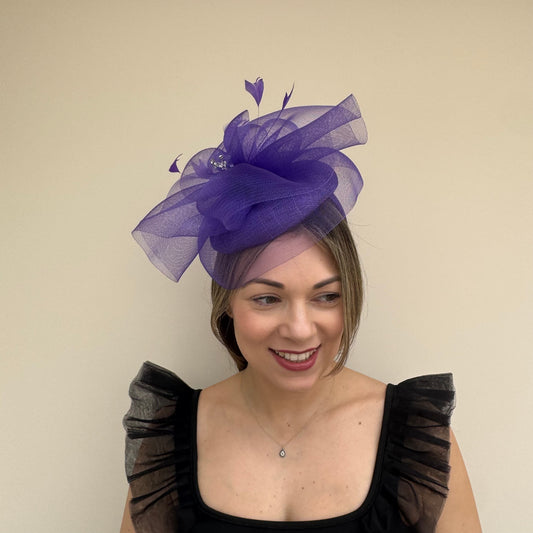 J Bees JB26/110 Purple Pillbox Fascinator with Net