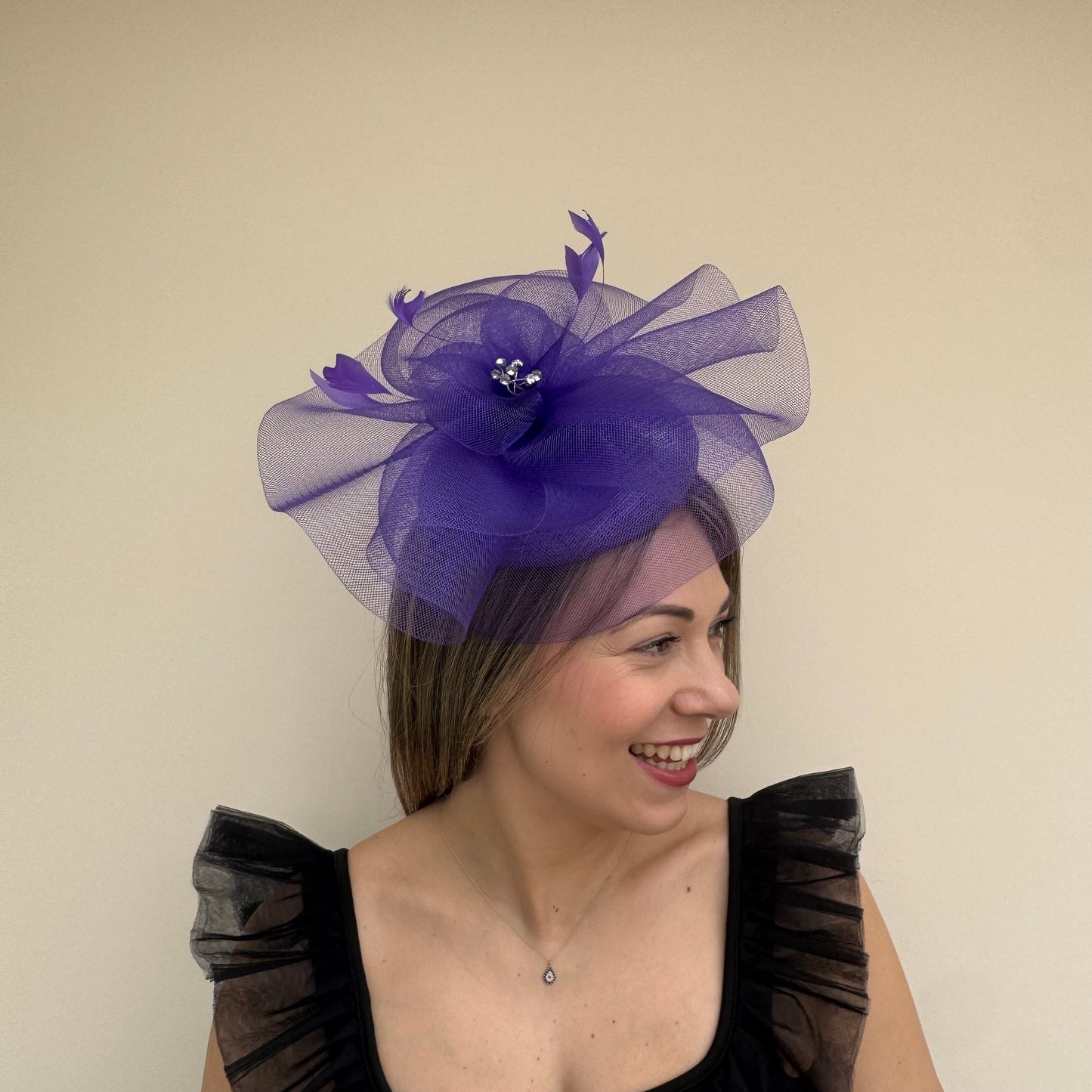 J Bees JB26/110 Purple Pillbox Fascinator with Net