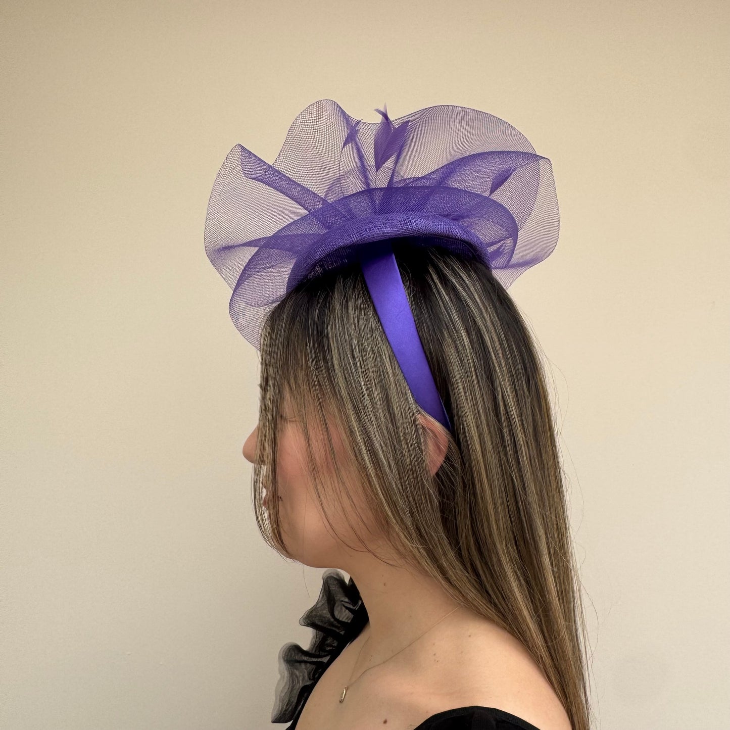 J Bees JB26/110 Purple Pillbox Fascinator with Net
