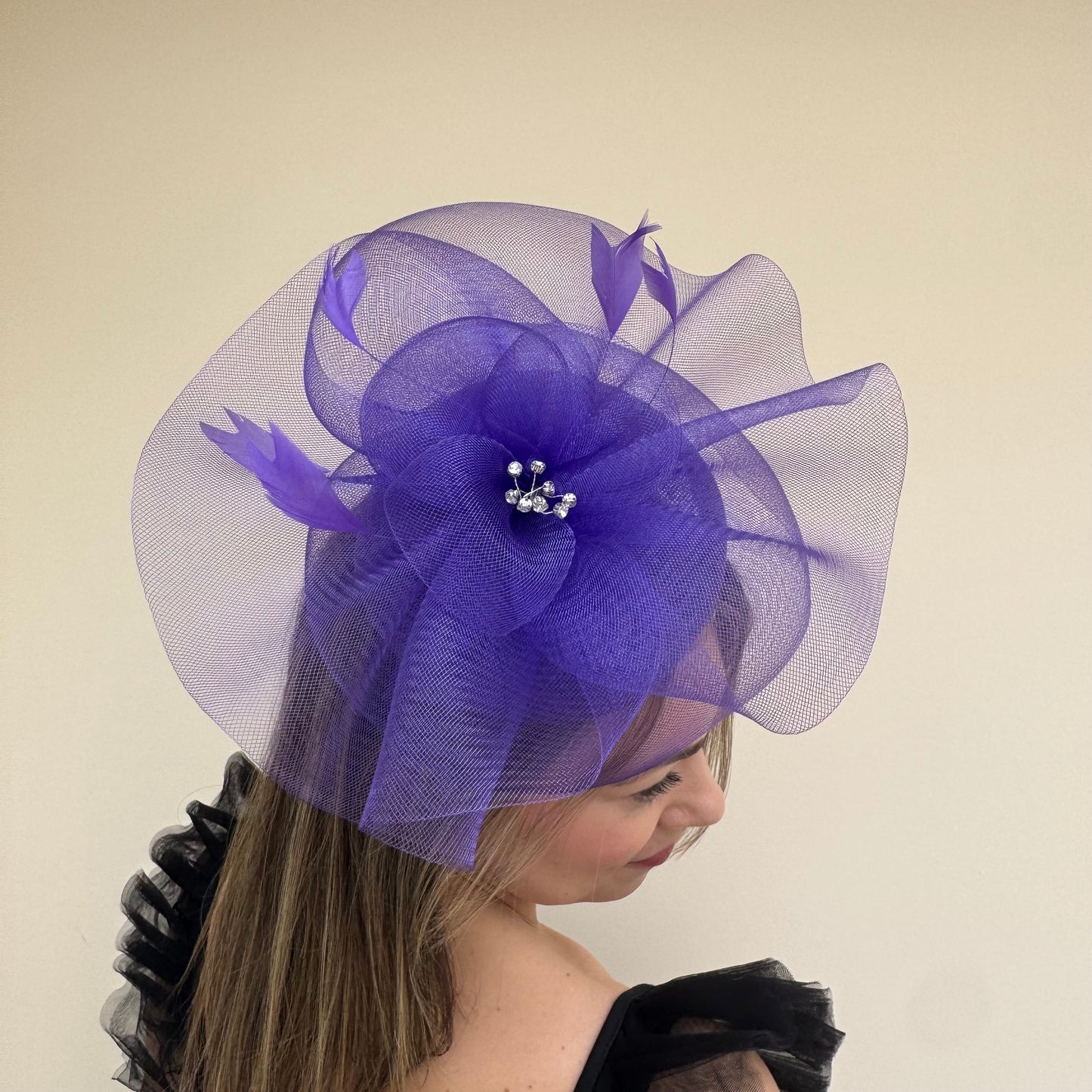 J Bees JB26/110 Purple Pillbox Fascinator with Net