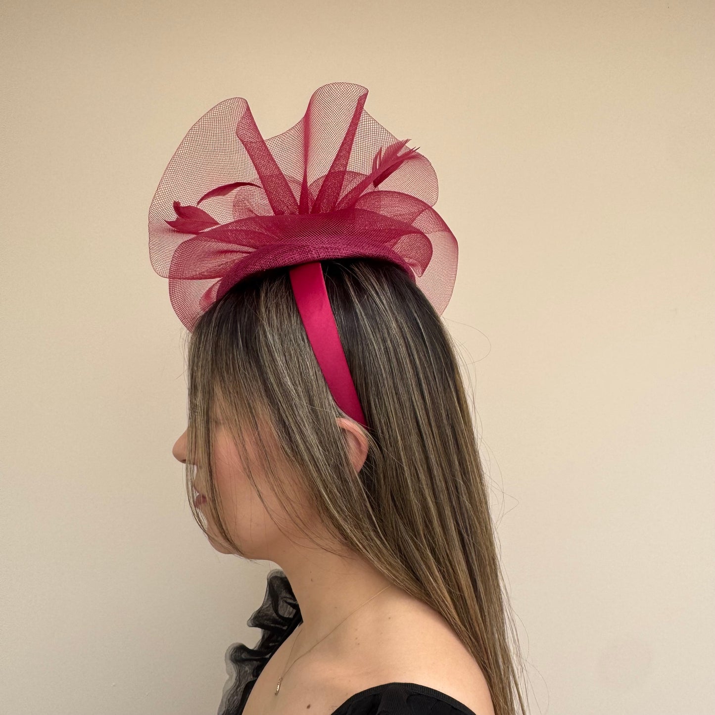 J Bees JB26/110 Garnet Red Pillbox Fascinator with Net