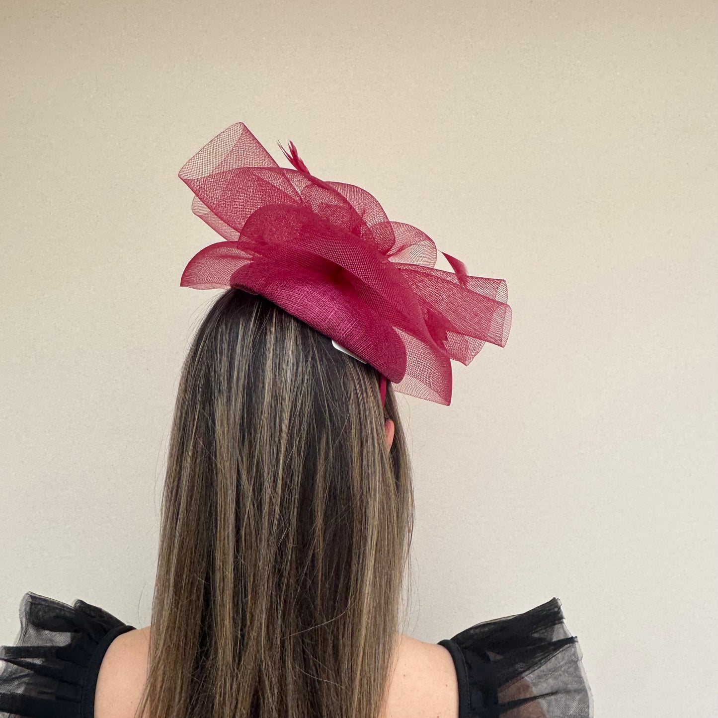 J Bees JB26/110 Garnet Red Pillbox Fascinator with Net