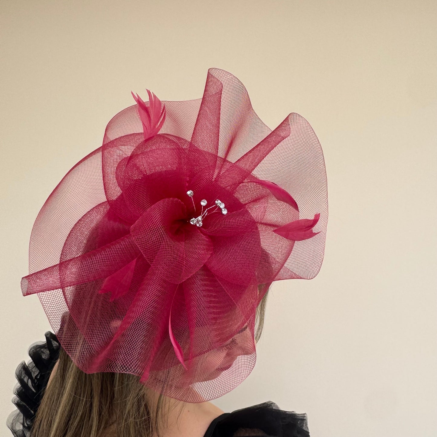 J Bees JB26/110 Garnet Red Pillbox Fascinator with Net