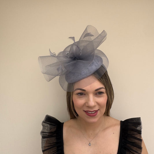 J Bees JB26/110 Steel Grey Pillbox Fascinator with Net