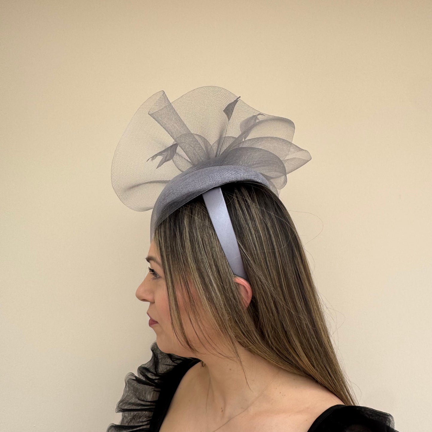 J Bees JB26/110 Steel Grey Pillbox Fascinator with Net