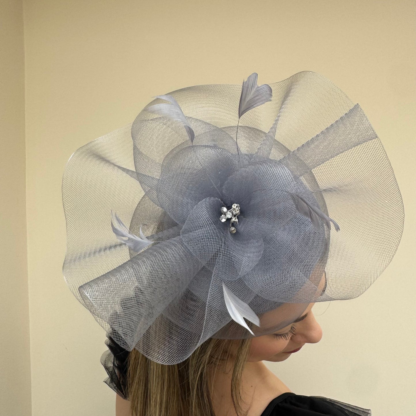 J Bees JB26/110 Steel Grey Pillbox Fascinator with Net