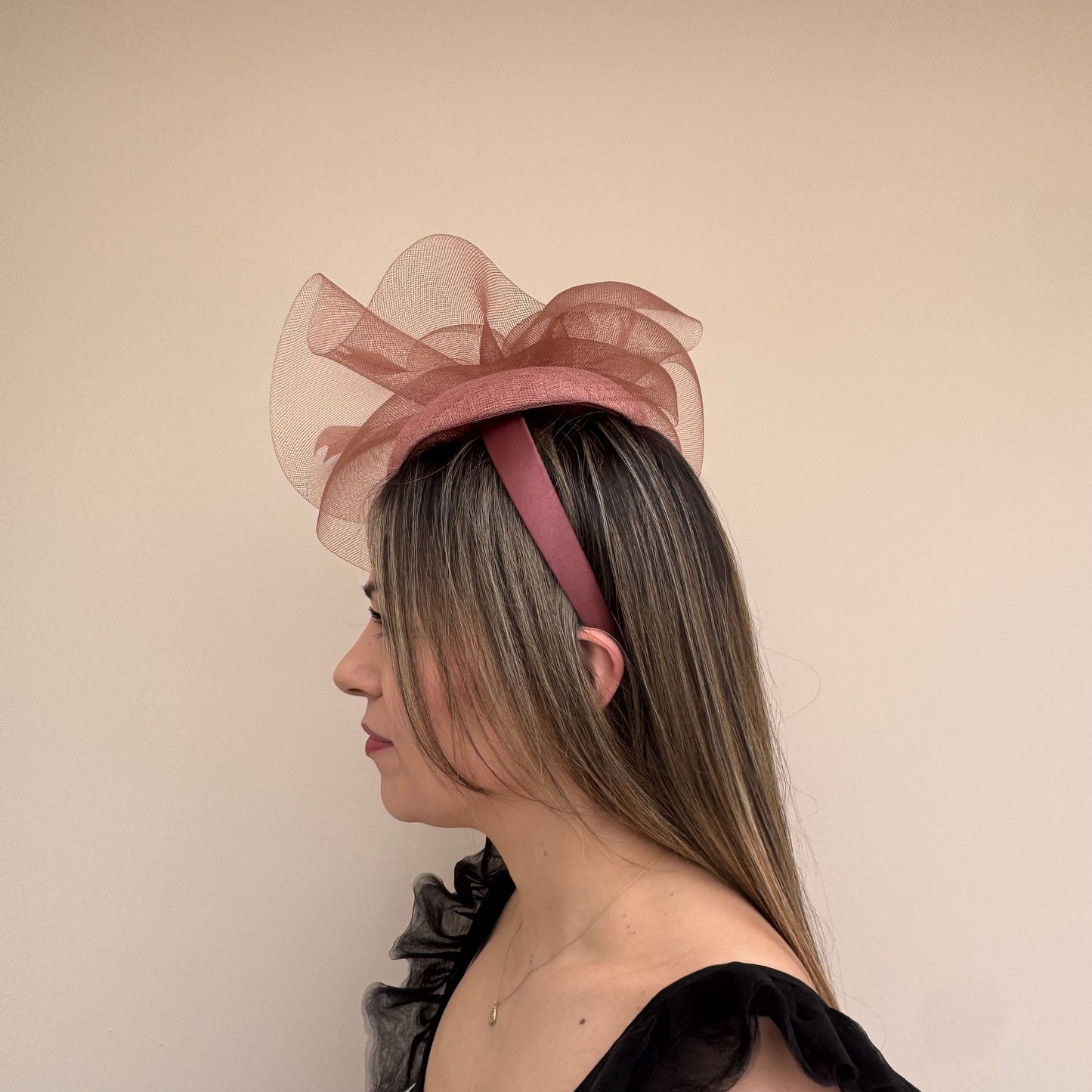 J Bees JB26/110 Mocha Brown Pillbox Fascinator with Net