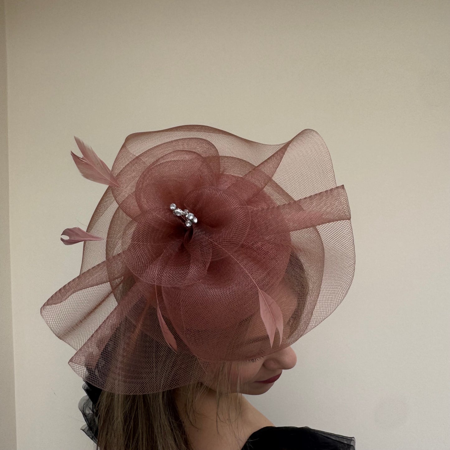 J Bees JB26/110 Mocha Brown Pillbox Fascinator with Net