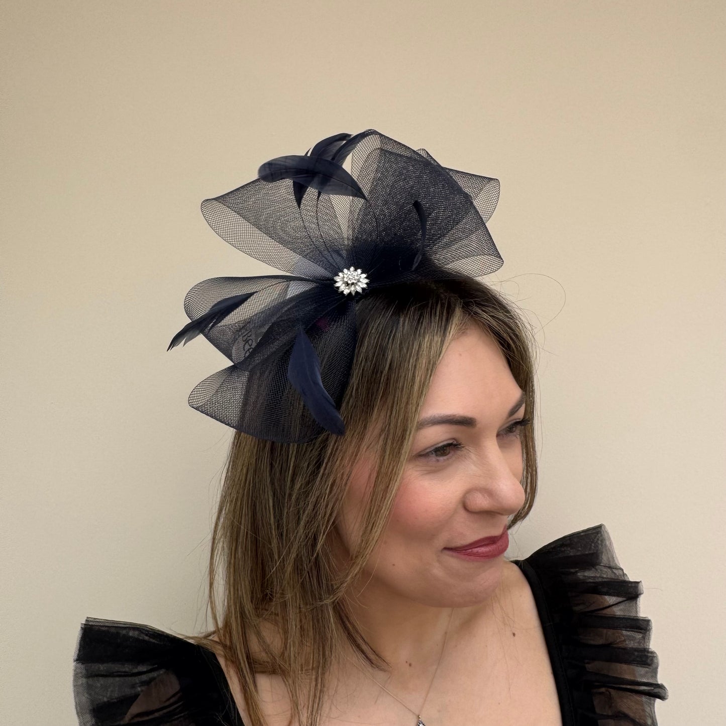 J Bees JB25/69A Navy Blue Fascinator with sparkle