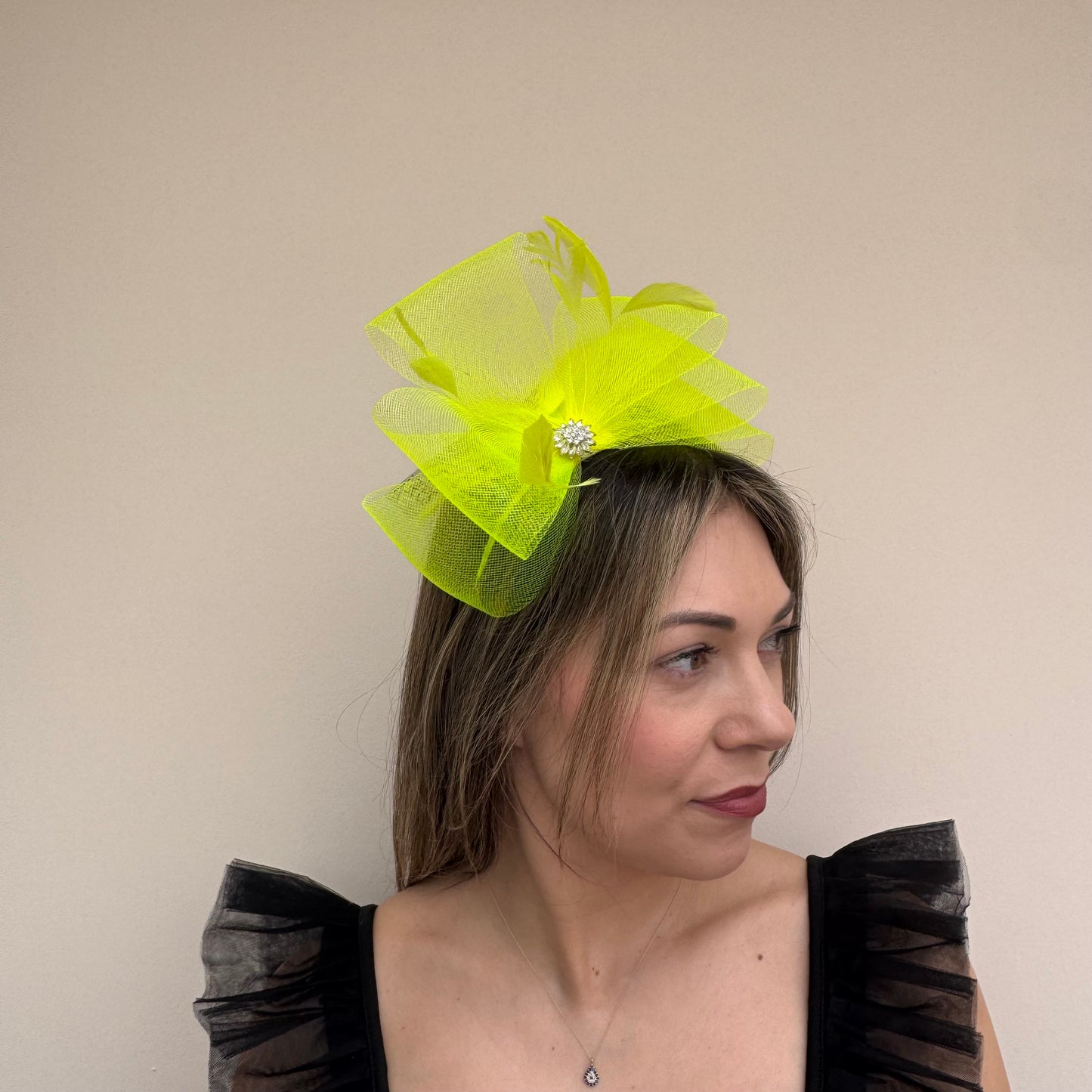 J Bees JB25/69A Zest Yellow Fascinator with sparkle