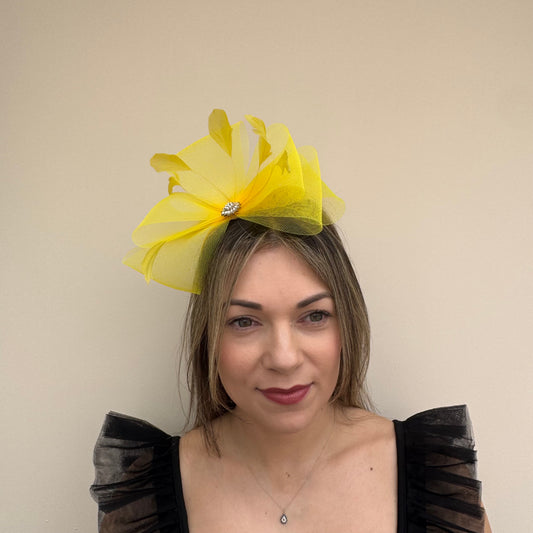 J Bees JB25/69A Lemon Yellow Fascinator with sparkle