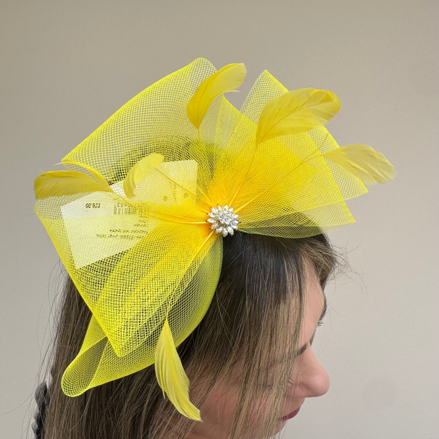 J Bees JB25/69A Lemon Yellow Fascinator with sparkle