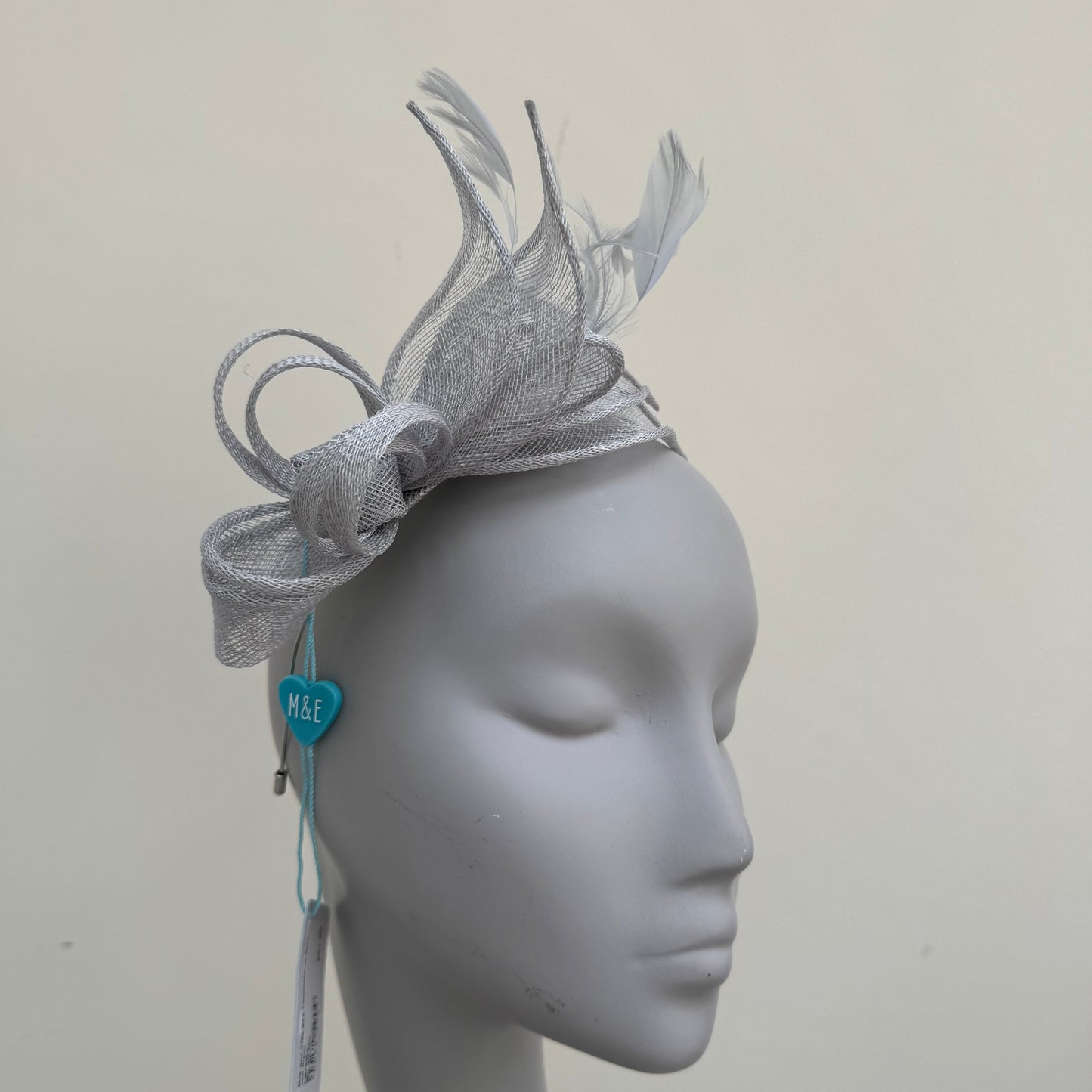 Max and Ellie BF3 Small Fascinator on Headband in Grey and Silver