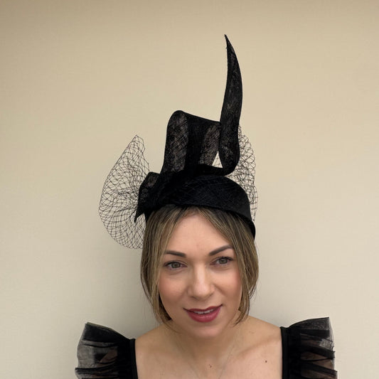 J Bees JB26/144 Black Headband with Net Fascinator