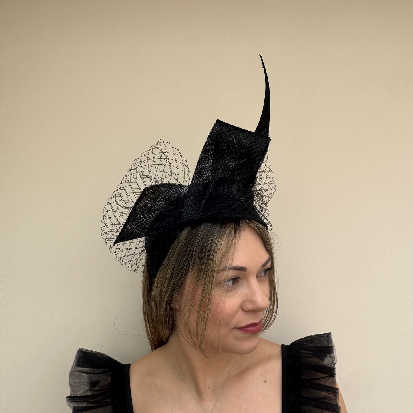 J Bees JB26/144 Black Headband with Net Fascinator