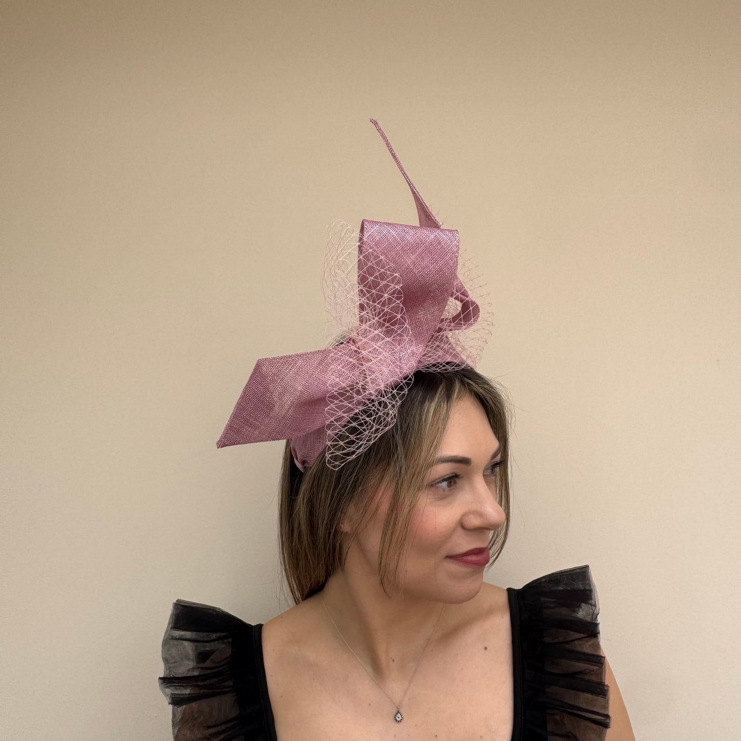 J Bees JB26/144 Quartz Pink Headband with Net Fascinator