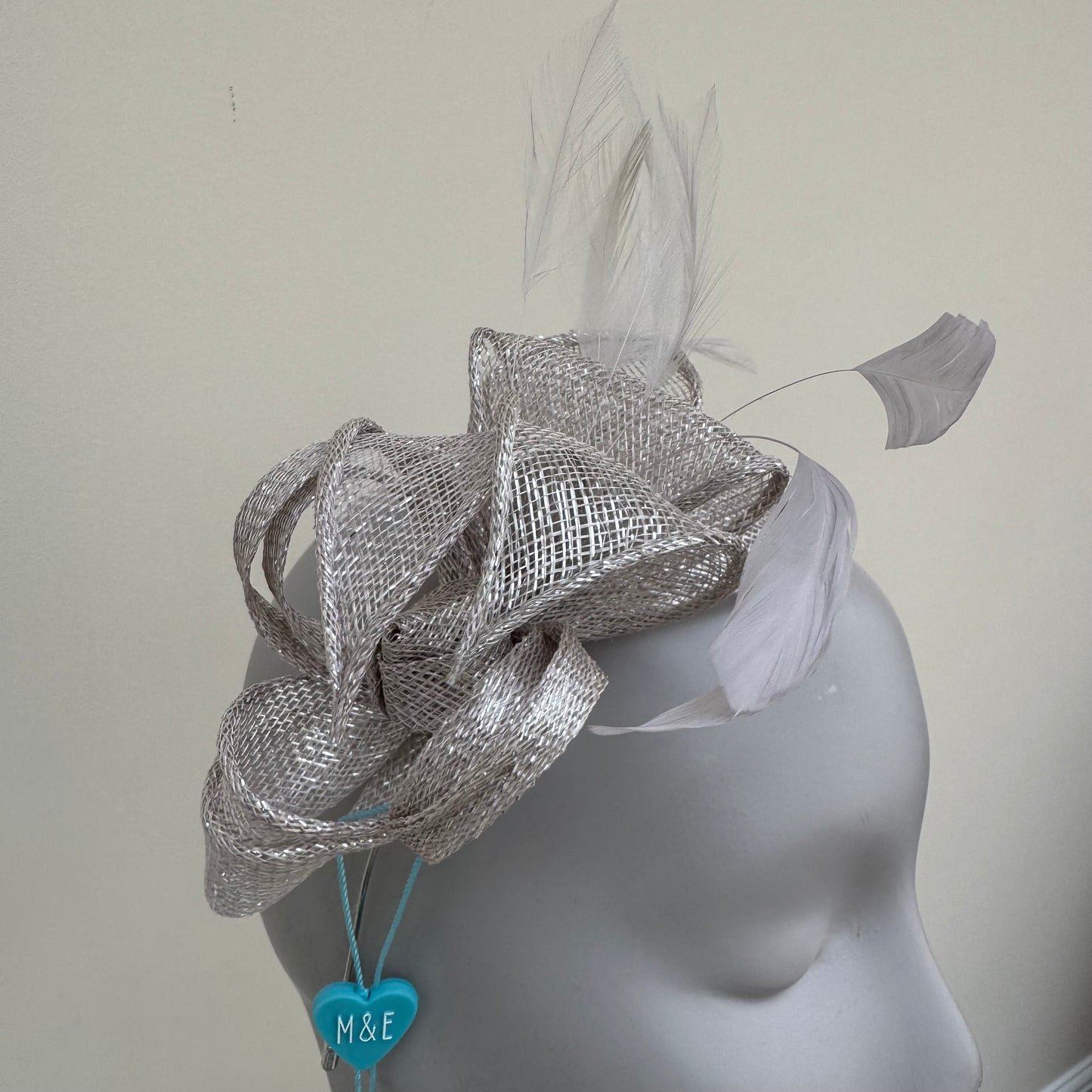 Max and Ellie BF3 Small Fascinator on Headband in Grey and Silver