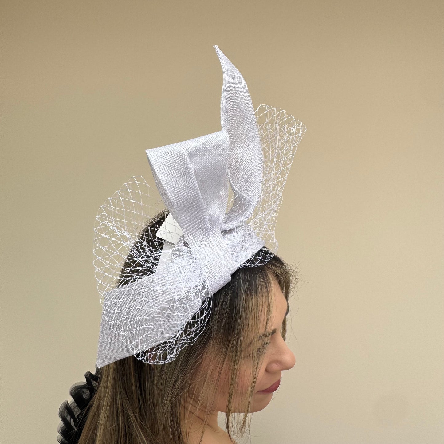 J Bees JB26/144 White Headband with Net Fascinator