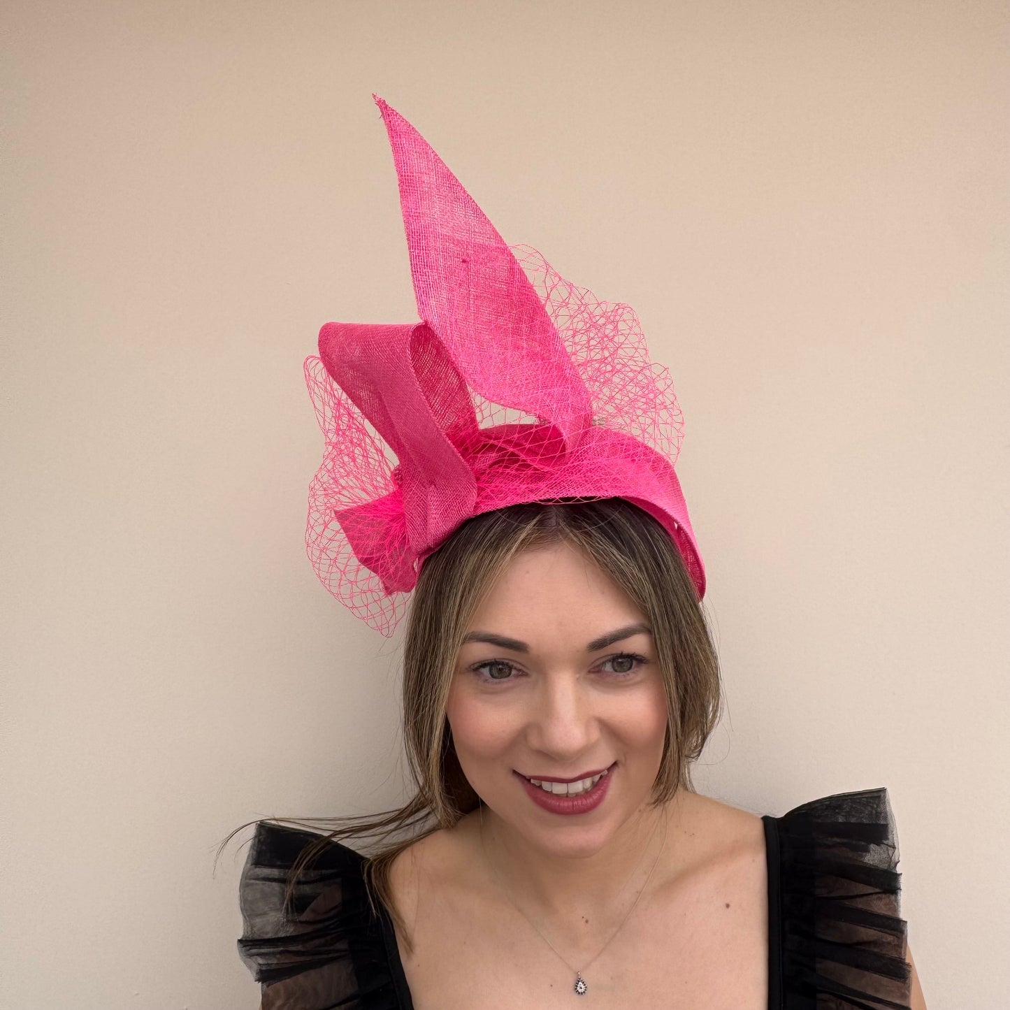 J Bees JB26/144 Hot Pink Headband with Net Fascinator