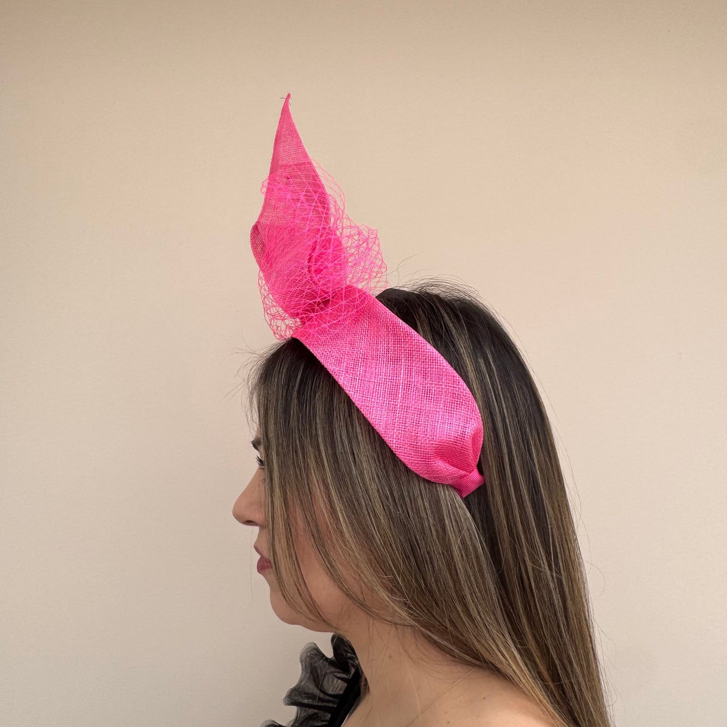 J Bees JB26/144 Hot Pink Headband with Net Fascinator