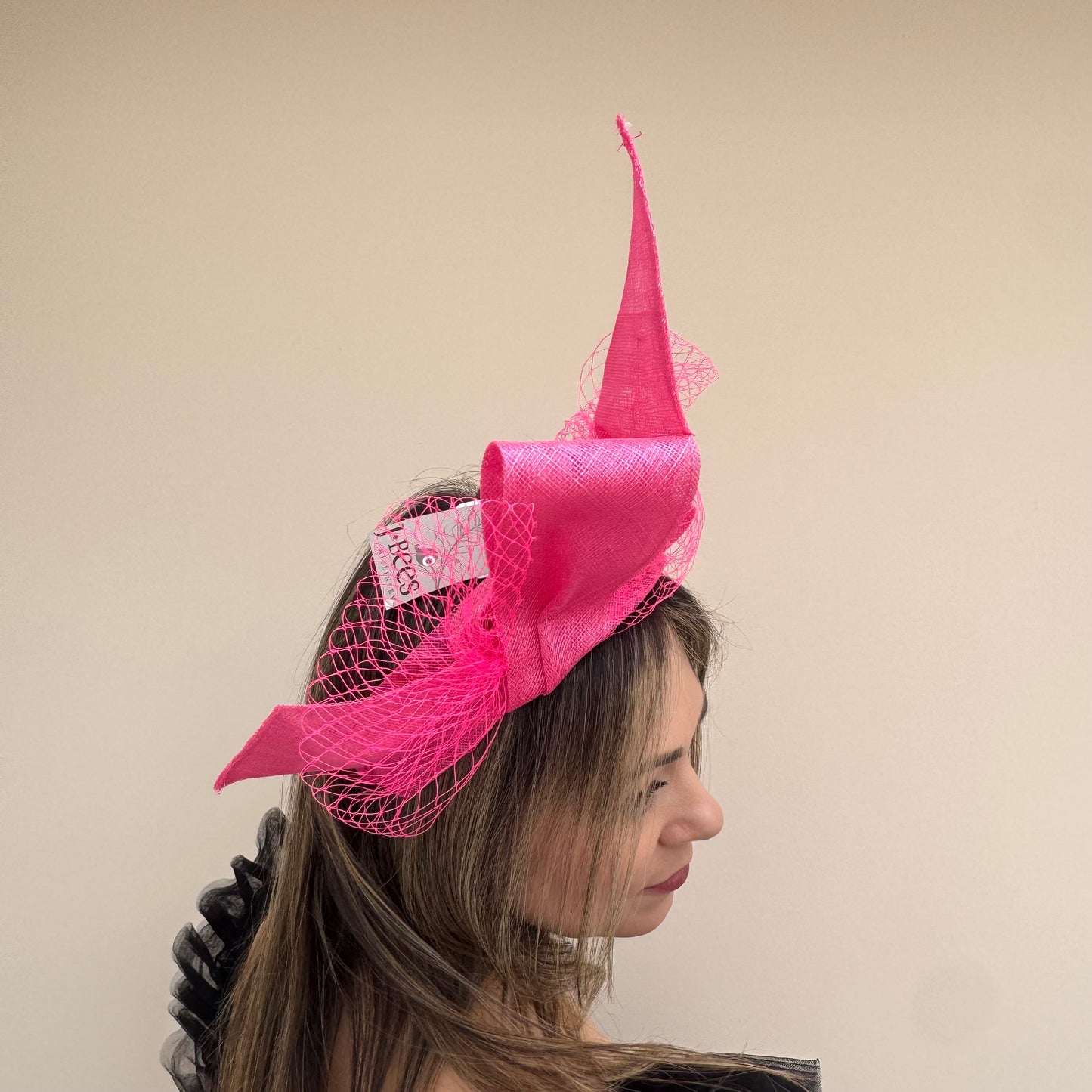 J Bees JB26/144 Hot Pink Headband with Net Fascinator