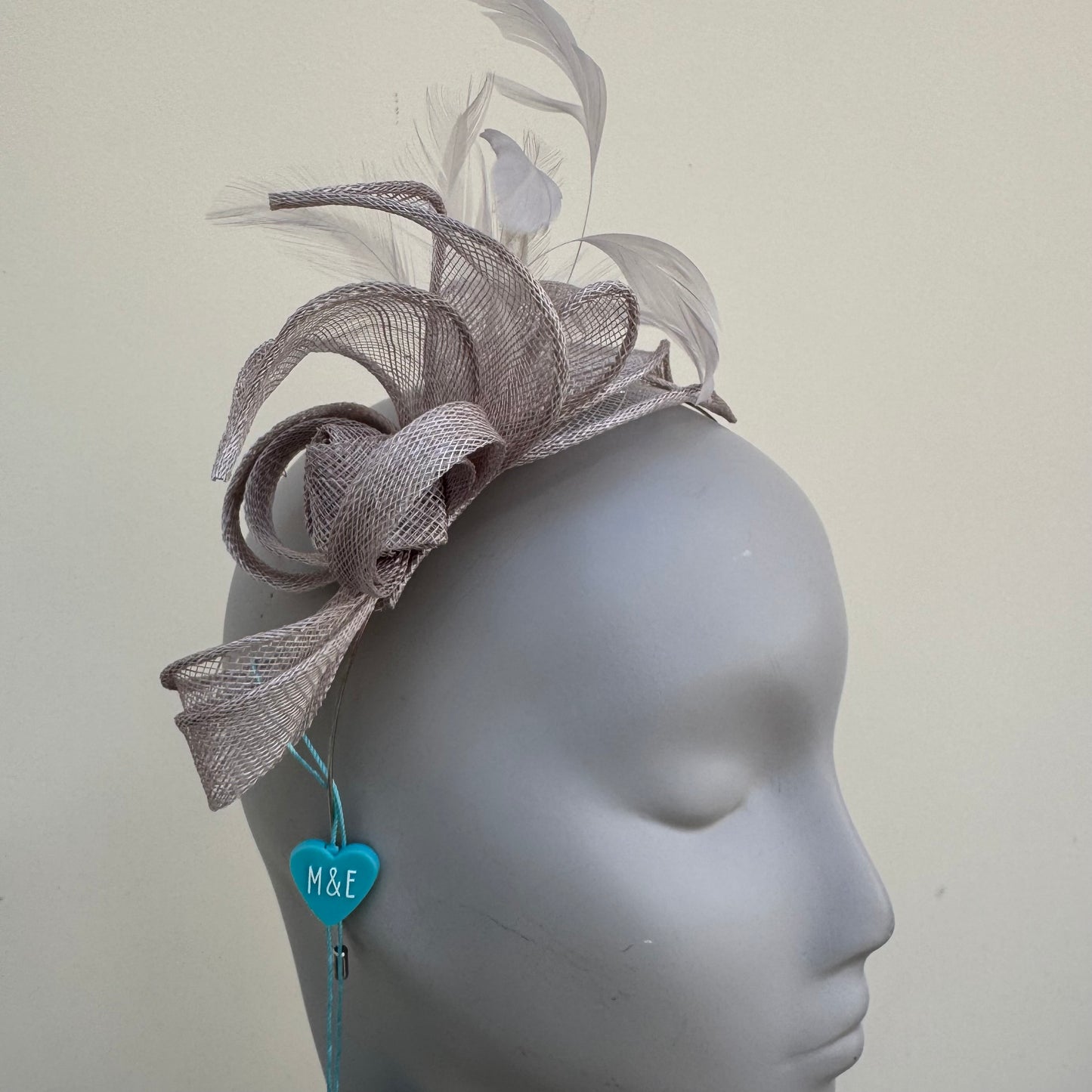Max and Ellie BF3 Small Fascinator on Headband in Grey and Silver