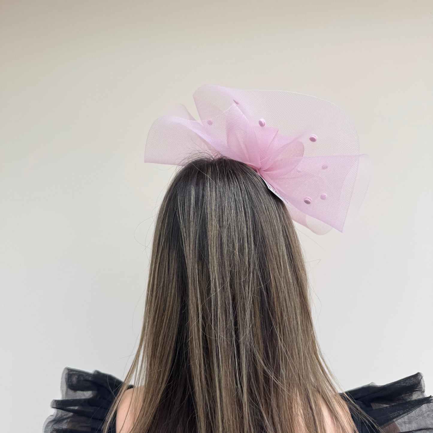 J Bees JB26/125 Heather Pink Net Polka Dot Fascinator
