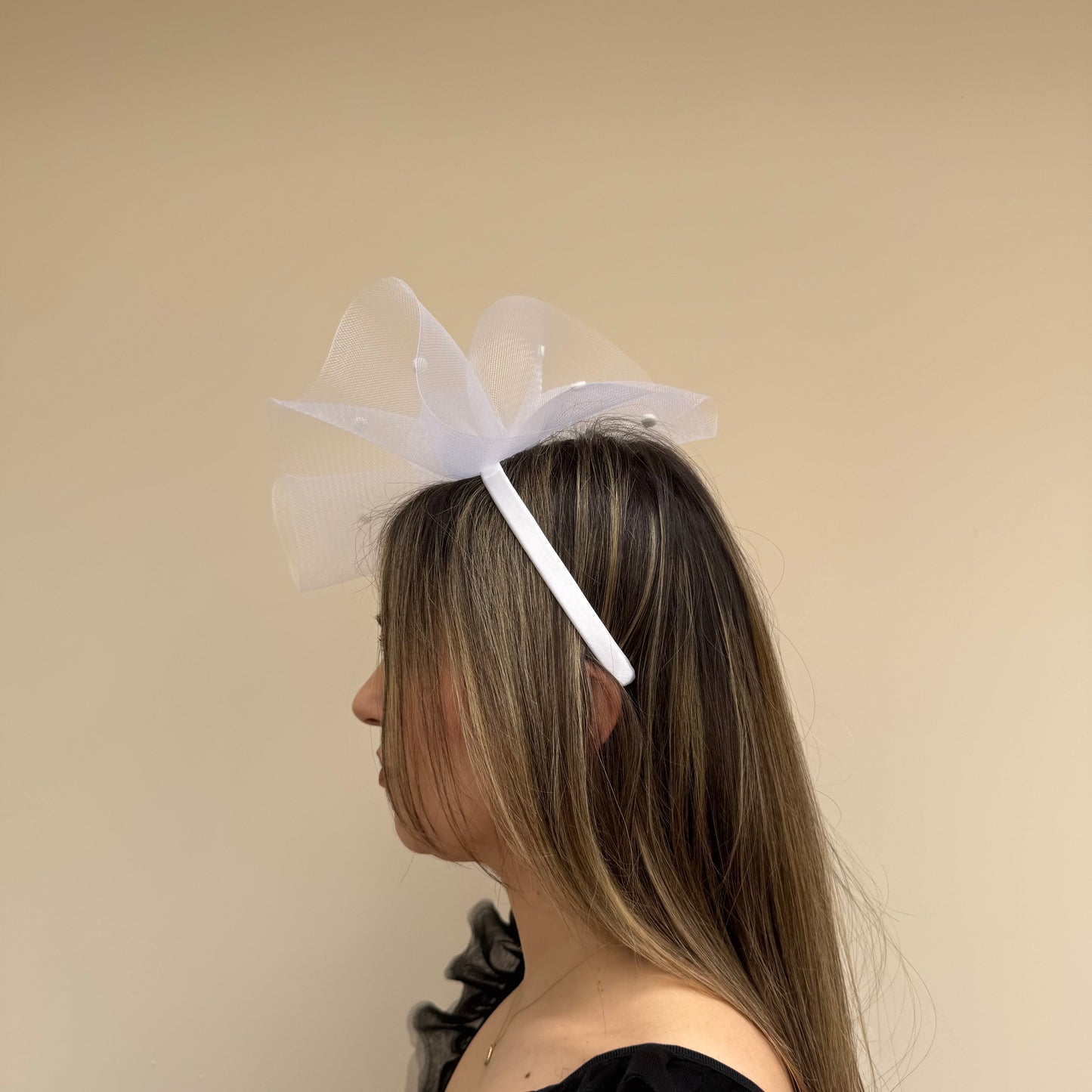 J Bees JB26/125 White Net Polka Dot Fascinator
