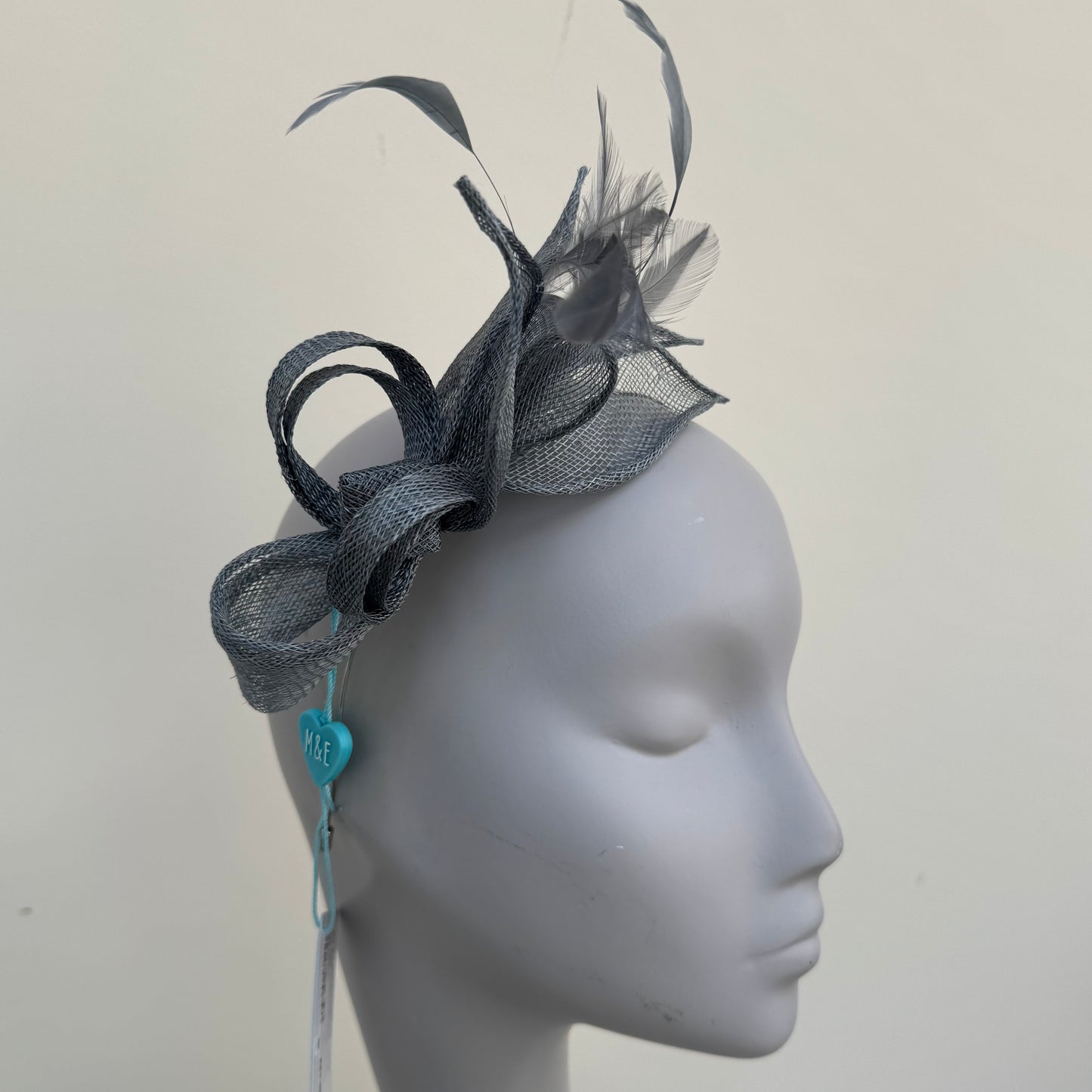 Max and Ellie BF3 Small Fascinator on Headband in Grey and Silver