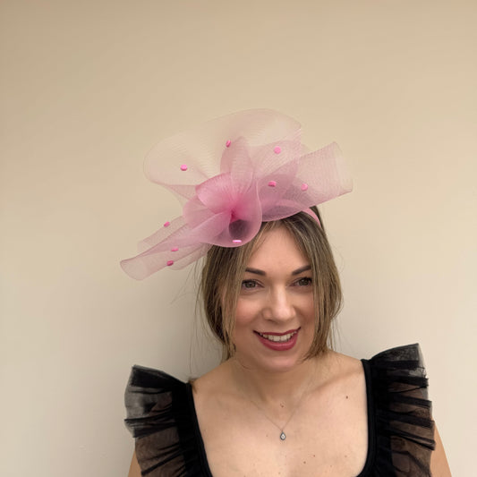 J Bees JB26/125 Tulip Pink Net Polka Dot Fascinator