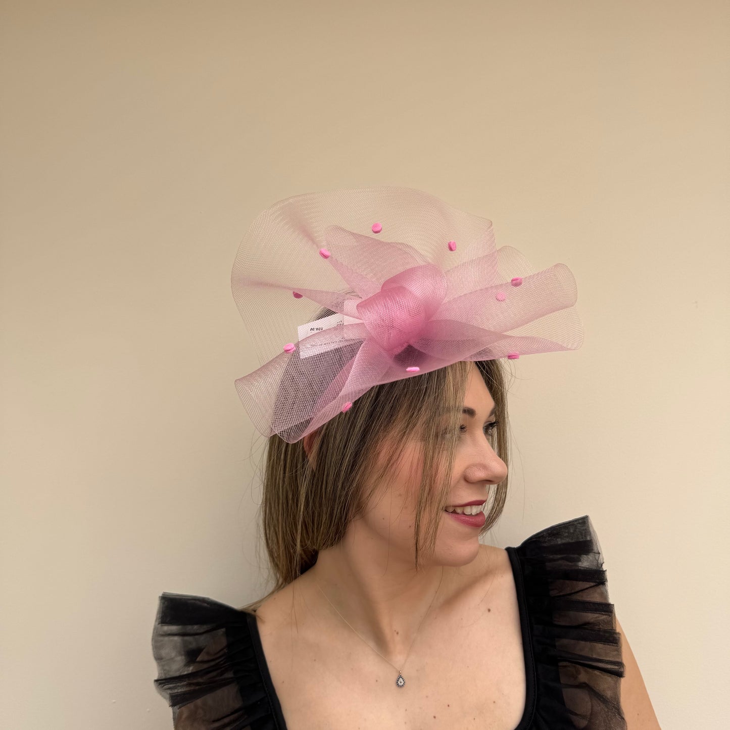 J Bees JB26/125 Tulip Pink Net Polka Dot Fascinator